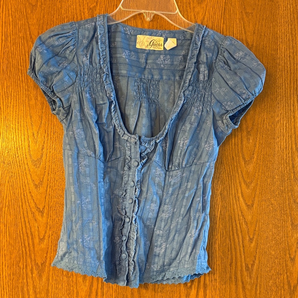 Guess Blue Button-Front Blouse